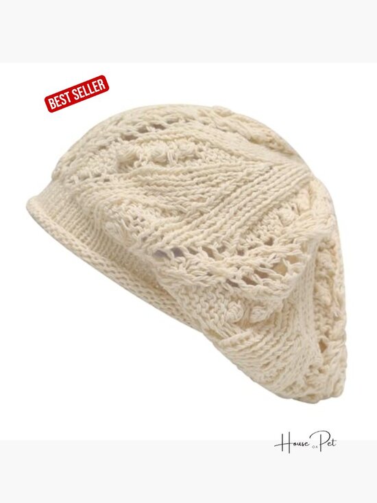 Crochet Beret Hat Handmade Floral Cutout Beanie Slouchy main image 7